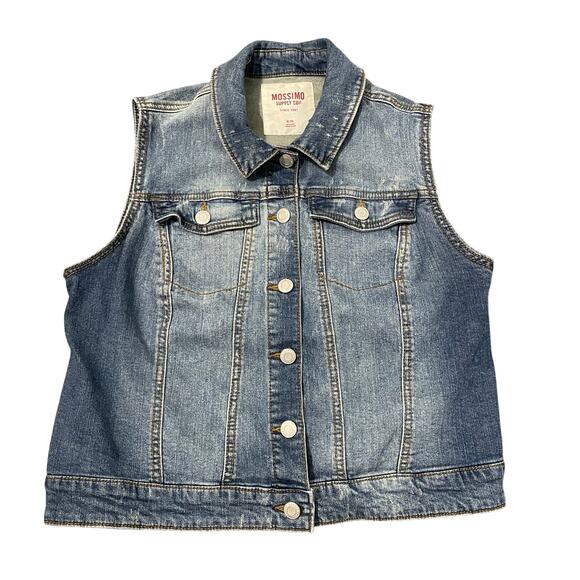 Mossimo Girls Distressed Jean Vest Blue Sleeveless Button Up Denim Size XL - Picture 1 of 7
